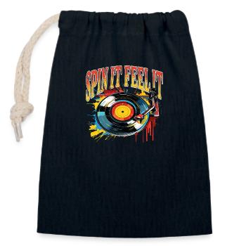 Disque Vinyle LP Platine Rétro - Sac cadeau en coton avec cordon (14 x 20 cm) - bleu marine - Devant