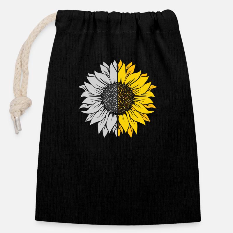 Sonnenblumen - Verschließbarer Geschenkbeutel aus Baumwolle (14x20cm) - Schwarz