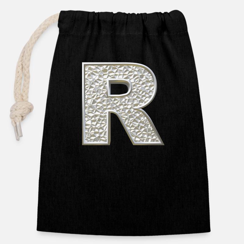R, letter, letter R, initial, initial R, monogram, - Verschließbarer Geschenkbeutel aus Baumwolle (14x20cm) - Schwarz