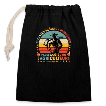 Agriculteur - Si tu veux frôler la perfection - Sac cadeau en coton avec cordon (14 x 20 cm) - noir - Devant