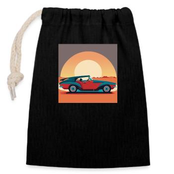 Oldtimer / Auto / Sonnenuntergang - Verschließbarer Geschenkbeutel aus Baumwolle (14x20cm) - Schwarz - Vorne