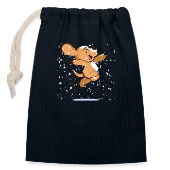 Glücklicher Beagle im Schnee - Verschließbarer Geschenkbeutel aus Baumwolle (14x20cm) - Navy - Vorne