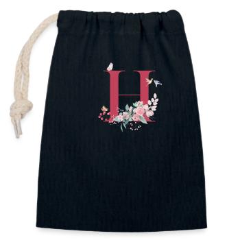 Buchstabe h floral - Geschenkidee - Verschließbarer Geschenkbeutel aus Baumwolle (14x20cm) - Navy - Vorne