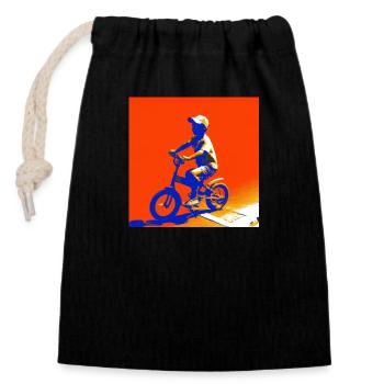 Kinderradfahrer auf dem Fahrrad - Verschließbarer Geschenkbeutel aus Baumwolle (14x20cm) - Schwarz - Vorne