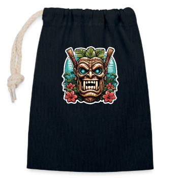 Tiki / Hawaï / Tropical / Île / Culture / Logo - Sac cadeau en coton avec cordon (14 x 20 cm) - bleu marine - Devant