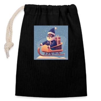 Santa‘s Schlitten - Verschließbarer Geschenkbeutel aus Baumwolle (14x20cm) - Schwarz - Vorne