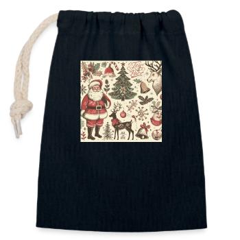 Design d’hiver - Sac cadeau en coton avec cordon (14 x 20 cm) - bleu marine - Devant
