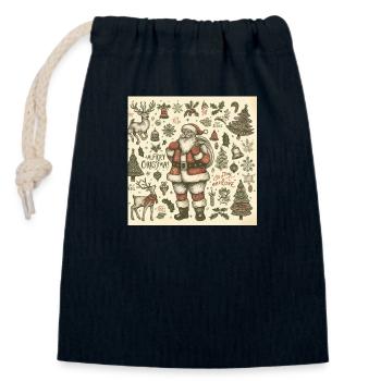 Design d’hiver - Sac cadeau en coton avec cordon (14 x 20 cm) - bleu marine - Devant