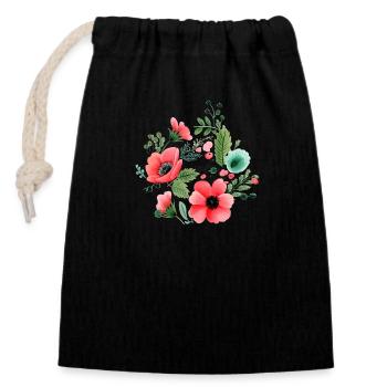 Fleurs de pastèque - Sac cadeau en coton avec cordon (14 x 20 cm) - noir - Devant