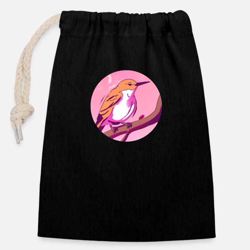 Spring Awakening Bird - Closable cotton gift bag (14x20cm) - black