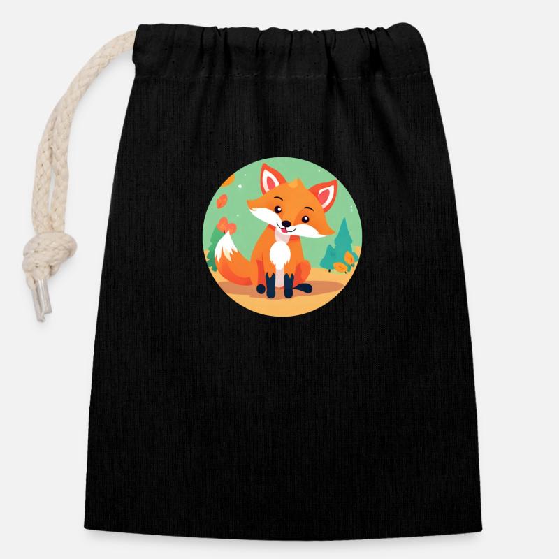 Renard dans la forêt d’automne - Sac cadeau en coton avec cordon (14 x 20 cm) - noir