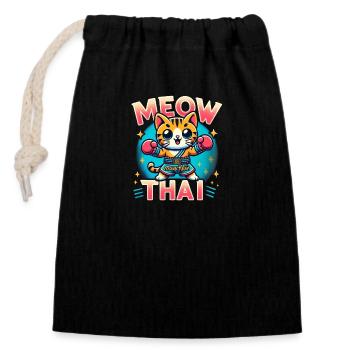 Mixed Martial Arts Meow Thai Muay Thai Cat - Verschließbarer Geschenkbeutel aus Baumwolle (14x20cm) - Schwarz - Vorne