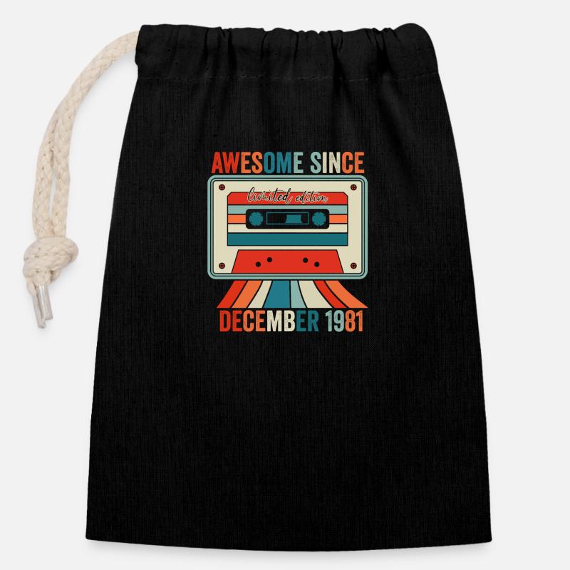 Décembre 1981 - Génial Depuis Décembre 1981 - Sac cadeau en coton avec cordon (14 x 20 cm) - noir