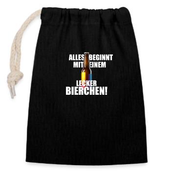 Alles beginnt mit einem LECKER BIERCHEN - Saufen - Verschließbarer Geschenkbeutel aus Baumwolle (14x20cm) - Schwarz - Vorne