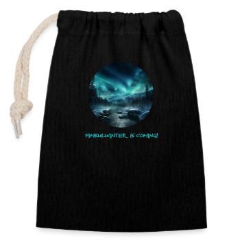 Fimbulwinter is approaching - with epic Northern Lights - Closable cotton gift bag (14x20cm) - black - Front