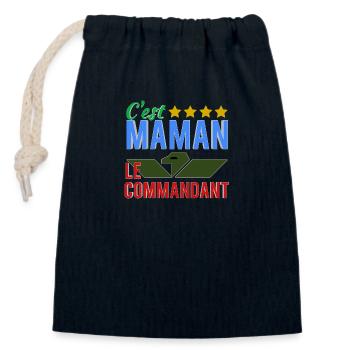 C'est maman le commandant - Sac cadeau en coton avec cordon (14 x 20 cm) - bleu marine - Devant