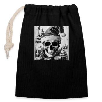 Christmas Skull - Verschließbarer Geschenkbeutel aus Baumwolle (14x20cm) - Schwarz - Vorne
