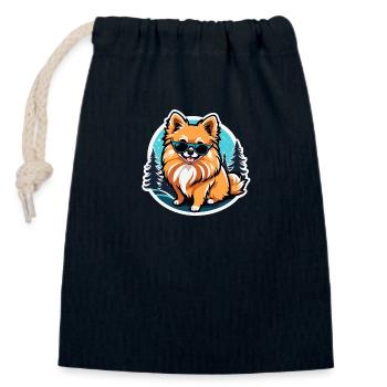 Dessin de Noël poméranien - Sac cadeau en coton avec cordon (14 x 20 cm) - bleu marine - Devant