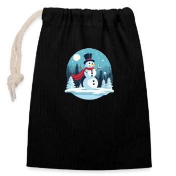 Dessin de Noël bonhomme de neige - Sac cadeau en coton avec cordon (14 x 20 cm) - noir - Devant