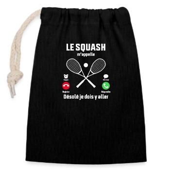 Le Squash m'appelle idée cadeau Squash - Sac cadeau en coton avec cordon (14 x 20 cm) - noir - Devant