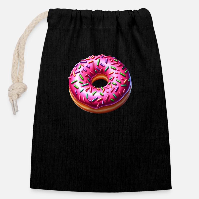 Donut - Verschließbarer Geschenkbeutel aus Baumwolle (14x20cm) - Schwarz