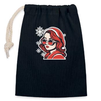 Mädchen Weihnachten Zeichnung - Verschließbarer Geschenkbeutel aus Baumwolle (14x20cm) - Navy - Vorne