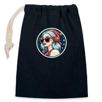Mädchen Weihnachten Zeichnung - Verschließbarer Geschenkbeutel aus Baumwolle (14x20cm) - Navy - Vorne