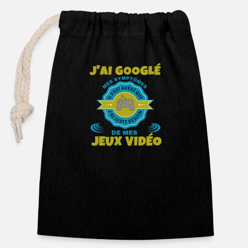 JEUX vidéo - Sac cadeau en coton avec cordon (14 x 20 cm) - noir