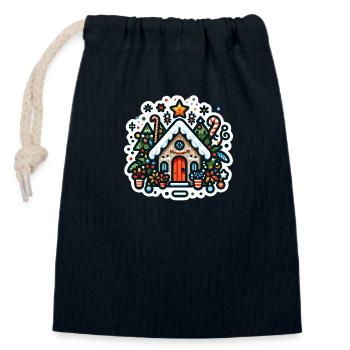 Festlicher Genuss: Weihnachtshaus - Verschließbarer Geschenkbeutel aus Baumwolle (14x20cm) - Navy - Vorne