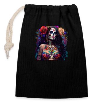 pretty dia de muertos - Verschließbarer Geschenkbeutel aus Baumwolle (14x20cm) - Schwarz - Vorne