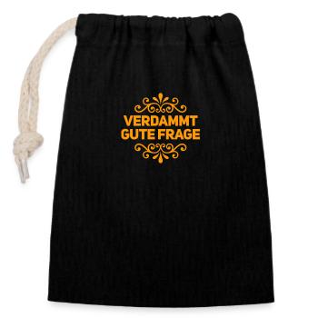 eine richtig gute Frage - Verschließbarer Geschenkbeutel aus Baumwolle (14x20cm) - Schwarz - Vorne