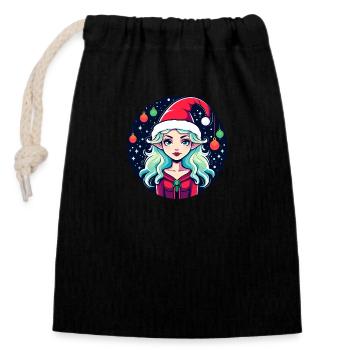 Elf Christmas Illustration - Closable cotton gift bag (14x20cm) - black - Front