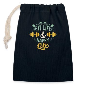 Fitness life Happy Life salle de sport et design de style de vie en forme - Sac cadeau en coton avec cordon (14 x 20 cm) - bleu marine - Devant