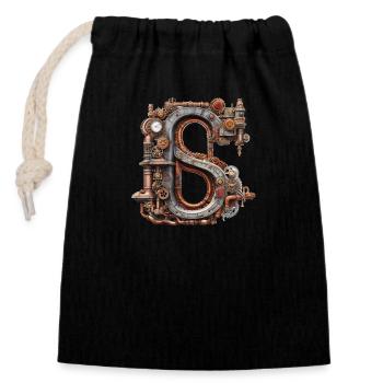 Abstract Futuristic Illustrations Symbols Words - Closable cotton gift bag (14x20cm) - black - Front