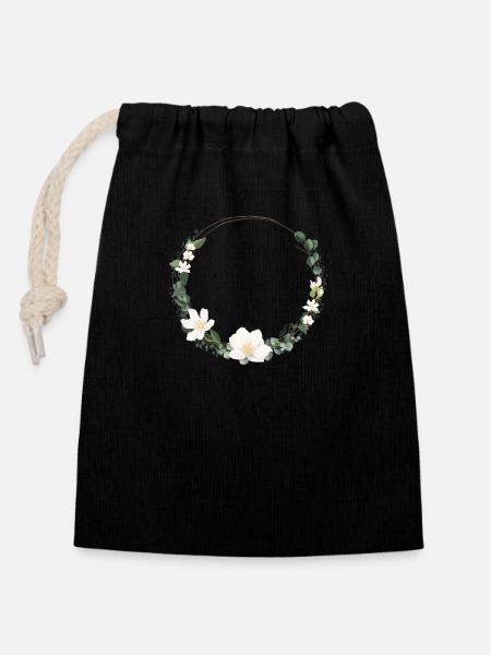 Fleurs de couronne d’eucalyptus personnalisable - Sac cadeau en coton avec cordon (14 x 20 cm) - noir