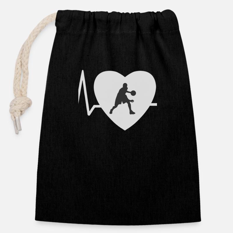 Heartbeat Basketball - Closable cotton gift bag (14x20cm) - black