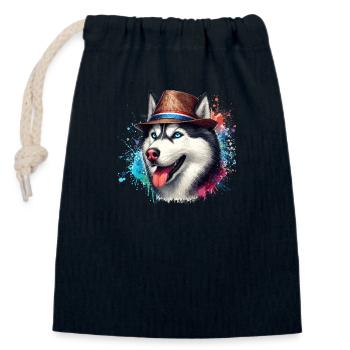 Husky head with hat - Closable cotton gift bag (14x20cm) - navy - Front