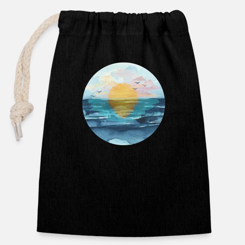 Coucher de soleil - Sac cadeau en coton avec cordon (14 x 20 cm) - noir
