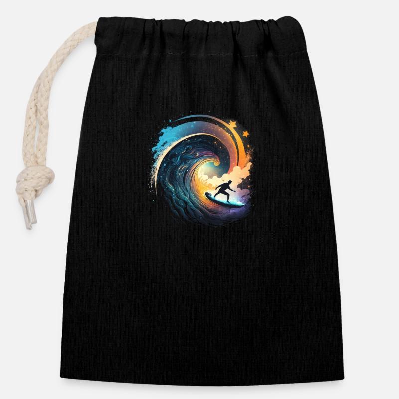 surf - Sac cadeau en coton avec cordon (14 x 20 cm) - noir
