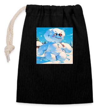 Bonhomme de neige - Sac cadeau en coton avec cordon (14 x 20 cm) - noir - Devant