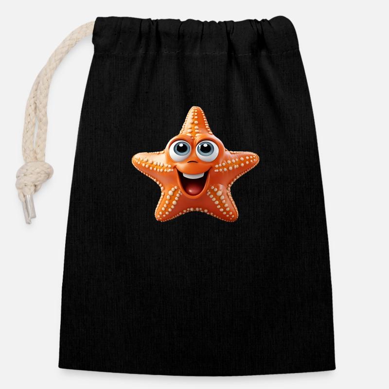 Drôle d’étoile de mer - Sac cadeau en coton avec cordon (14 x 20 cm) - noir