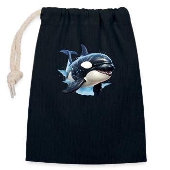 Orcas are among the intelligent sea creatures - Closable cotton gift bag (14x20cm) - navy - Front