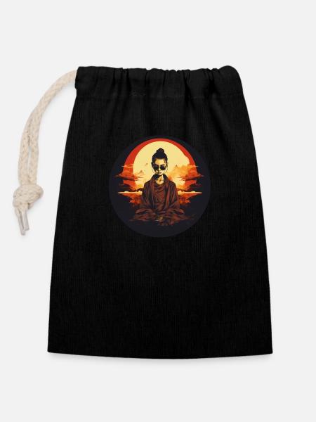 Cooler weiblicher buddhistischer Mönch - Verschließbarer Geschenkbeutel aus Baumwolle (14x20cm) - Schwarz