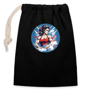Femme forte - Sac cadeau en coton avec cordon (14 x 20 cm) - noir - Devant