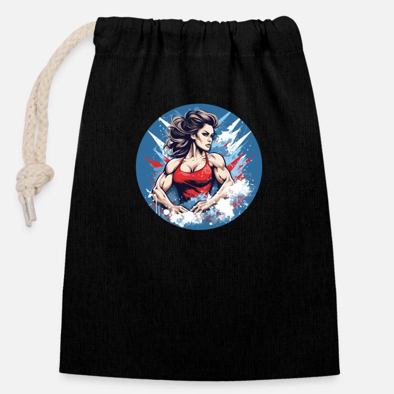 Femme forte - Sac cadeau en coton avec cordon (14 x 20 cm) - noir