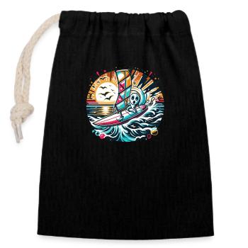 Surfers in action - Closable cotton gift bag (14x20cm) - black - Front