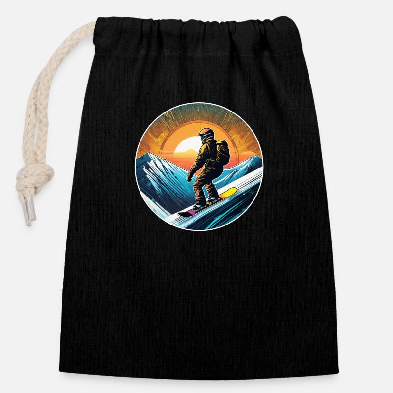 Snowboarden, Schnee und Skifahren - Verschließbarer Geschenkbeutel aus Baumwolle (14x20cm) - Schwarz