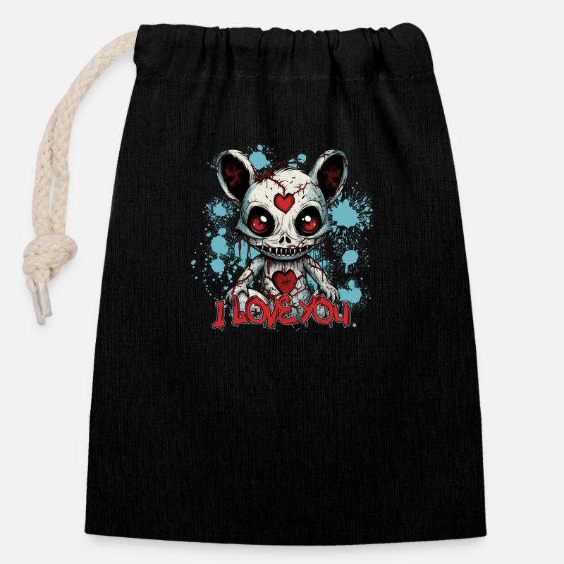 VODOO TEDDY - Closable cotton gift bag (14x20cm) - black