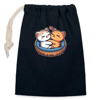 2 chats dans le panier du chat - Ne dormez jamais seul - Sac cadeau en coton avec cordon (14 x 20 cm) - bleu marine - Devant