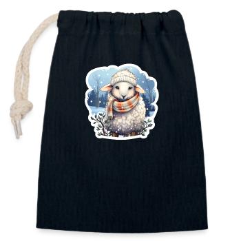 Moutons d’hiver - Sac cadeau en coton avec cordon (14 x 20 cm) - bleu marine - Devant